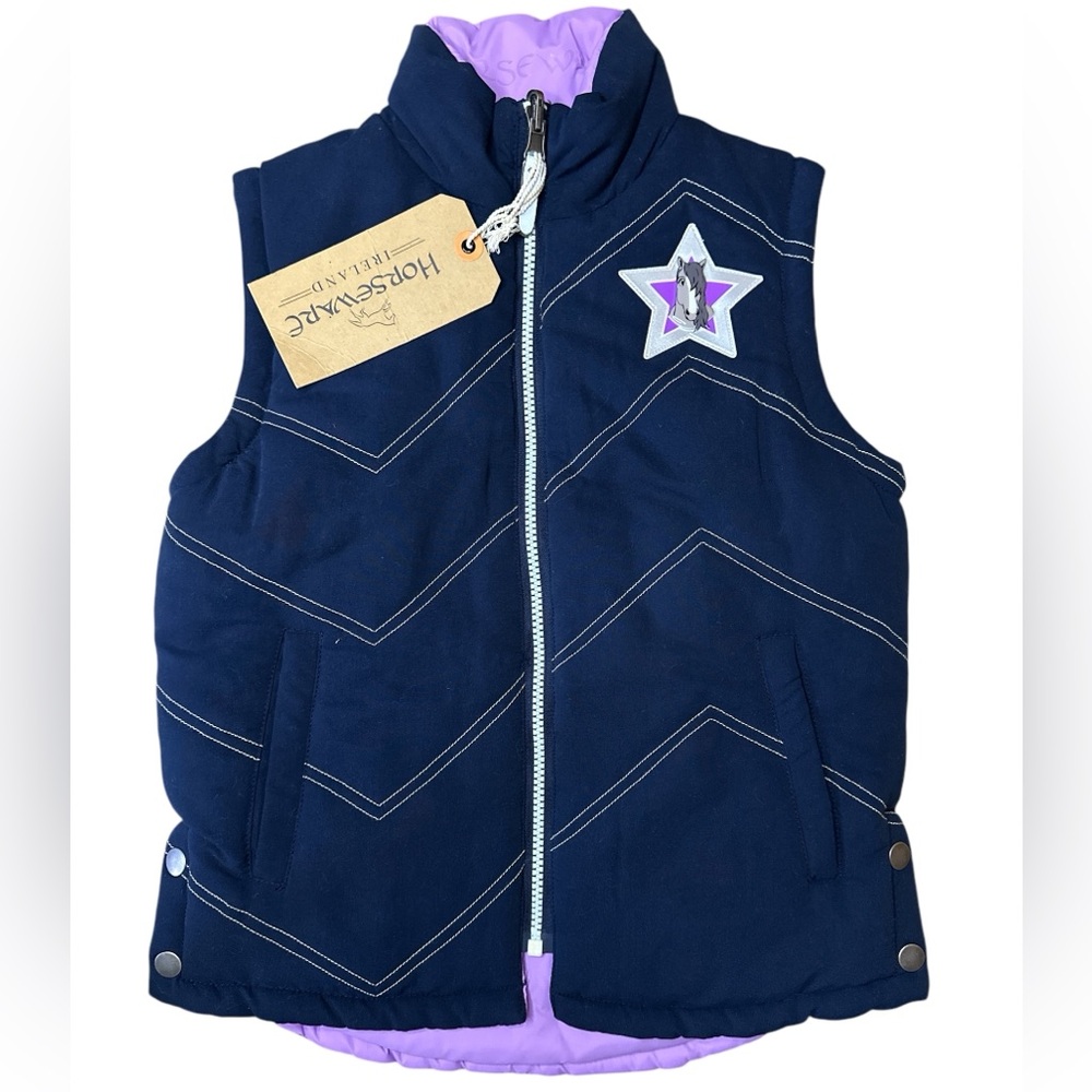 Horseware Ireland‎ Girls Navy/Violet Puffer Reversible Vest 7-8 years